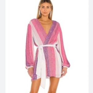 RETROFETE Gabrielle Pink Purple White Sequin Striped Long Sleeve Dress NWT